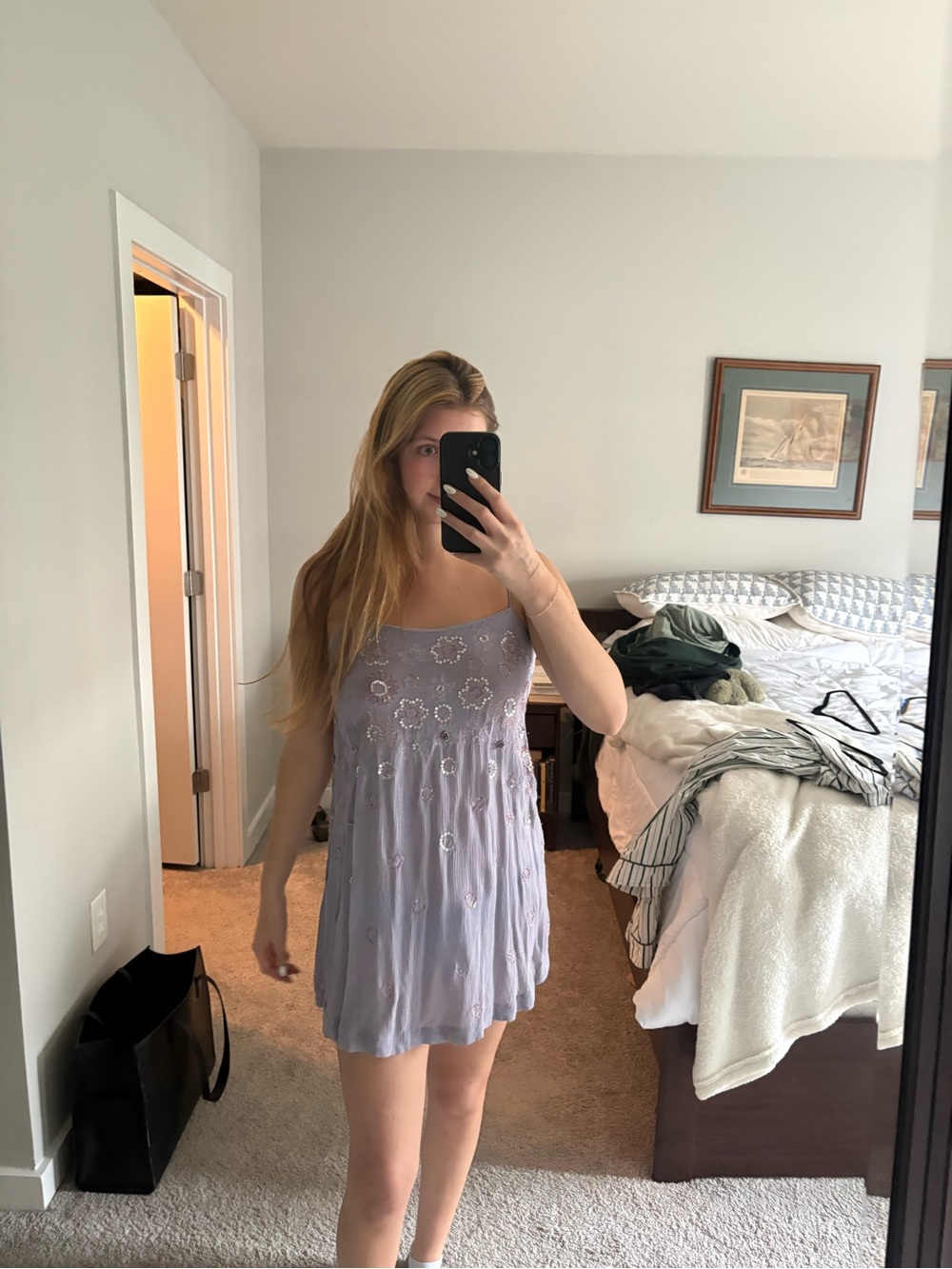 Free People Lavender Floral Embroidered Mini Dress